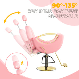 Garvee Hydraulic Reclining Salon Chair for Entryway – 360° Swivel, Adjustable Height, Heavy Duty PU Leather, Comfortable & Easy to Clean, Stable Base, Perfect for Home, Spa, Barbershop Storage – Pink