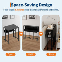 Garvee Folding Desk Small Rolling Desk with Storage Shelf for Home Office and Study, 24.8 Inch, Black, Space-Saving Foldable Computer Table
