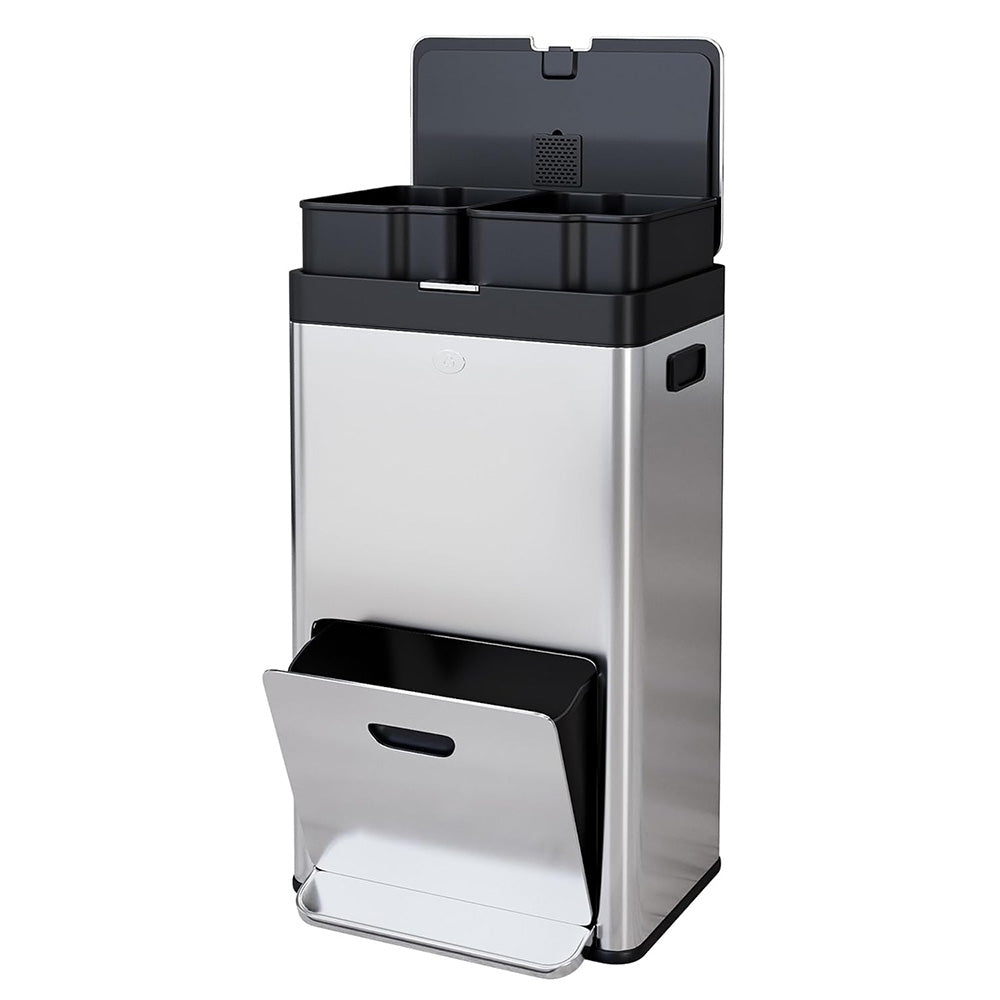 Poubelle verticale Garvee - 2 niveaux 53 L en acier inoxydable grande poubelle avec compartiment de recyclage pour bureau intérieur