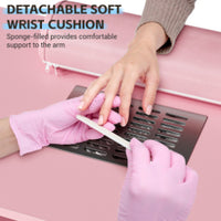 Table de manucure Garvee pour prothésistes ongulaires avec collecteur de particules électrique – Bureau portable avec 4 tiroirs, meuble latéral, roulettes verrouillables et repose-poignet, Station de beauté, Rose, norme US