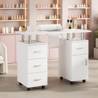 Garvee White Manicure Table with Electric particles Collector – 4 Drawers, Side Cabinet, Lockable Wheels & Wrist Rest, Portable Nail Desk for Salon or Home Storage Furniture, White US Standard