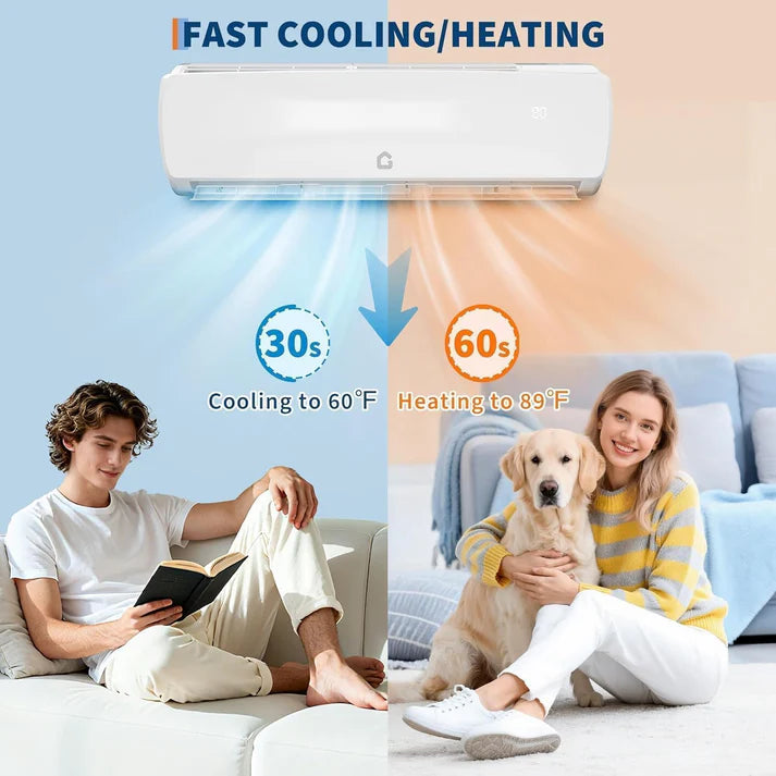 Garvee 9000 BTU Ductless Mini Split Air Conditioner & Heater - 19 SEER2 Inverter - WiFi & Alexa Enabled - 115V - Quiet Cooling & Heating for 550 Sq.Ft - Remote & App Control - Self-Cleaning - Wall Mounted - Installation Kit Included - US Standard