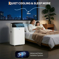 Climatiseur portable Garvee 14 000 BTU avec déshumidificateur et ventilateur, unités de climatisation portables refroidissant jusqu'à 70 m², télécommande, oscillation automatique, mode veille, plateau blanc