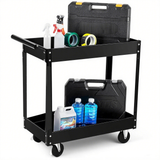 Garvee 2 Tier Rolling Tool Cart,330 Lbs Metal Heavy Duty Utility Cart On Wheels,2 Shelf Steel Utility Cart, Tool Storage Organizer for Mechanic, Garage, Workshop, Warehouse & Repair Shop - Black