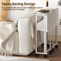Garvee Folding Desk Small Rolling Desk with Storage Shelf for Home Office Study 24.8 Inch White Space-Saving Foldable