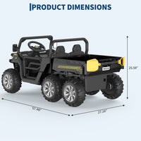 Garvee Camion benne électrique 24 V pour enfants, voiturette 2 places avec télécommande parentale, 4 roues motrices 6 roues, benne de style UTV, musique Bluetooth, noir