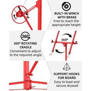 Garvee 11 ft Drywall Lift Heavy-Duty Panel Hoist With 360° Adjustable Arm Locking Wheels Black