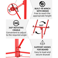 Garvee 11 ft Drywall Lift Heavy-Duty Panel Hoist With 360° Adjustable Arm Locking Wheels Black