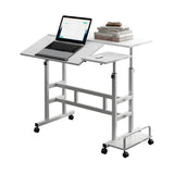 Garvee Small Standing Desk with Wheels, Mobile Stand Up Desk, Portable Adjustable Height Computer Table for Home Office School, Black - White