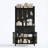 Garvee 63'' Sideboard Buffet Cabinet with 4 Hooks, Drawer & Adjustable Shelves for Kitchen, Living & Dining Room, Black - Black