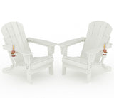 Garvee Folding Adirondack Chair Set of 2, All-Weather HDPE Outdoor Chairs with Cup Holder for Patios, Decks, Gardens, White, 30"D x 29"W x 35.5"H - White