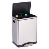 Garvee 30 Liter Dual Compartment Trash Can Stainless Steel Step Waste Bin for Dining Room Bathroom Rectangle Silver