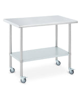 Garvee Stainless Steel Prep Table 24x48 Inch With 4 Caster Wheels Adjustable Undershelf Commercial Kitchen Worktable Heavy Duty Metal Food Prep Table - White