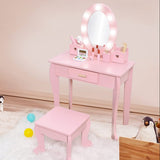 Garvee Kids Vanity Set with Mirror,Kids Vanity Table and Chair Set Girls' Makeup Dressing Table with Lights & Wood Makeup Playset for Age 4-9 Years - Pink