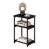 Garvee Rustic Narrow Side Table with 3 Shelves Compact Storage Wood & Metal Adjustable Feet Living Room Bedroom Office 40x30x60 cm Natural Wood Grain - Gray
