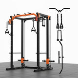 Garvee Power Cage All-in-1 Home Gym with LAT Pulldown & Cable System 2000LBS Squat Rack for Home Garage Apartment Use Orange - Orange