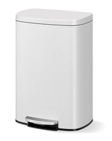 Garvee 50L Stainless Steel Kitchen Trash Can with Pedal Soft-Close Lid Removable Inner Bucket Odor Control Rust-Resistant for Kitchen and Bathroom - White