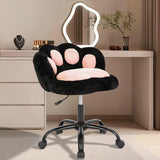 Garvee Vanity Chair With Cat Paw Back Armless Desk Chair Teddy Fabric 360° Rotating Adjustable Height Black - Black