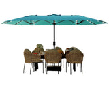Garvee 15 ft Rectangular Patio Umbrella with Solar Lights & Base Included - Large Misty Blue Outdoor Umbrella with Crank Handle, UV Protection, 36 LED Lights - Misty Blue New