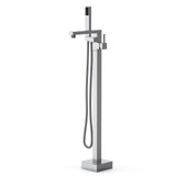 Garvee Freestanding Bathtub Filler with High-Flow Shower Mixer Valve, Floor Mounted, 45.87 Inch, Brushed Nickel - F011 Square Floor-Standing Bathtub Faucet With Hot And Cold Water, Chrome Plated, And 9/16-1/2 Npt Adapter (For The Us, Canada, And Mexico)