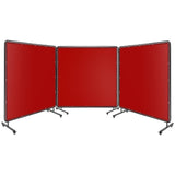 Garvee 8' x 6' 3-Panel Welding Screen with Frame - Heavy-Duty Flame Resistant Transparent Vinyl, Locking Swivel Wheels for Workshop/Garage, Welding Safety Curtain Red - Red