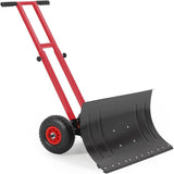 Garvee Wheeled Snow Shovel 29x16.5 Double-Rod Metal 5-Angle Adjustable T-Handle Rubber Wheels for Driveways Sidewalks Doorways - Red