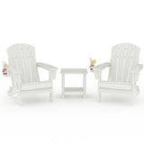 Garvee Folding Adirondack Chair Set of 2 with Side Table, All-Weather HDPE Outdoor Chairs for Patios, Decks, Gardens, White - White