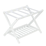 Garvee Premium Bamboo Luggage Rack Folding Suitcase Stand with Storage Shelf and Nylon Straps for Bedrooms Living Rooms Hotels White