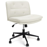 Garvee Criss Cross Chair, Cross Legged Office Chair, Armless Desk Chair with Wheels, Swivel Vanity Chair, Widen Seat, Height Adjustable, Off White