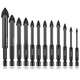 Garvee 12-Piece Carbide Drill Bit Set Hex Shank Cross Tip Durable for Tile Glass Concrete Wood Masonry DIY