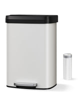 Garvee Stainless Steel Pedal Bin 50L With Soft Close Lid, Fingerprint Resistant, Coated Ring, Rear Handle For Kitchen And Home, White, Compact Design - White