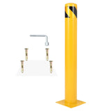 Garvee Robust Steel Safety Barrier Yellow High Visibility Quick Install Powder Coated Steel Reflective Stripes Reinforced Base 107cm Height 11.4cm Diameter Parking Warehouse Traffic Control