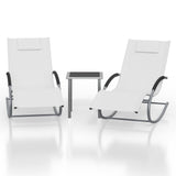 Garvee Patio Chaise Lounge Set of 3 Outdoor Pool Lounge Chairs with Arm & Side Table for All Weather, Poolside, Deck, Balcony, Backyard, Black - White