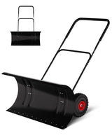 Garvee 36" Wide Snow Pusher with Wheels, Heavy-Duty Steel Blade, Adjustable Handle, 60° Tilt for Driveway Snow Removal, Black - Black