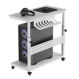 Garvee Computer Tower Stand with Cable Management Rack, Adjustable Rolling CPU Holder Cart for Under Desk, 2-Tier Mobile PC Tower Stand, White, 22.83 to 34.1 Inches - White