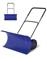 Garvee 29" Wide Snow Pusher with Wheels, Heavy-Duty Steel Blade, Adjustable Handle, 60° Tilt for Driveway Snow Removal, Black - Blue