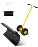 Garvee 36 Inch Wide Snow Pusher with Wheels, Heavy Duty Steel Blade, 5-Position Angle Adjustment, 60° Tilt Handle, Ground Protection, Ergonomic Design - Yellow