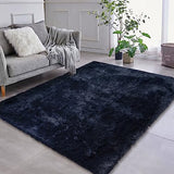 Garvee Fluffy & Sheepskin Navy Blue 4x6 Plush Shag Rug, Soft Fuzzy Non-Slip for Living Room Bedroom Nursery Kids Playroom - Navy Blue