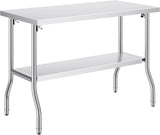 Garvee Stainless Steel Prep Table Workstation with Undershelf for Kitchen, 48x30, Adjustable Height, Silver