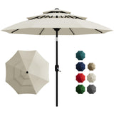 Garvee 10Ft 3-Tier Patio Umbrella, Outdoor Table Umbrella with Vents, Easy Crank & Push Button Tilt, Beige for Pool, Deck, Yard, Garden - Beige