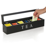 Garvee Tea Bag Organizer Wooden Storage Box With 6 Compartments And Glass Lid, Tea Bag Containers, Drawer Sugar Pack Holder, Kitchen Storage