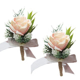 Garvee 2Pcs Wedding Boutonniere Artificial Rose Set for Men Women, Party Suit, Anniversary, Formal Dinner, Prom, 6cm x 13cm, Green & Red - Pink