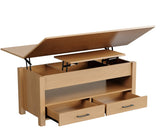 Garvee 40-Inch Convertible Coffee Table with Lift Top Multi-Function Living Room Table with Drawers Hidden Compartment Converts to Dining Table Adjustable Size Wood Color - Natural Wood