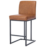 Garvee 24 in Counter Height Bar Stool, Faux Leather, Metal Frame, Kitchen Island, Brown - Brown