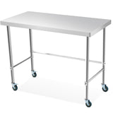 Garvee Stainless Steel Work Table 48x24 Inch with Wheels Open Base Commercial Kitchen Prep Durable Silver