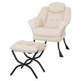 Garvee Comfy Lazy Chair with Ottoman Ergonomic Reading Chair Armrests Modern Accent Small Apartments Bedroom Living Room Velvet - Rabbit Fur White No. 3