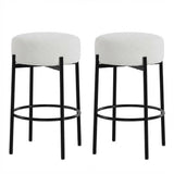 Garvee Round Bar Stools Set of 2, 24" Modern Backless Sherpa Upholstered Bar Stools for Kitchen Island, Counter, Cafes, White - White