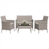 Garvee 4-Piece Patio Furniture Set Outdoor Wicker Conversation Set Gray Rattan Cushions Backyard Porch Poolside