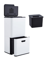 Garvee 16 Gal Dual Trash Can With Compost Bin For Kitchen, 2 Compartment, Stainless Steel, White - White