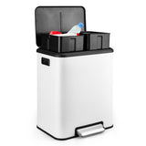 Garvee 2x15L Dual Bin Trash Can, Stainless Steel Rectangular Waste Bin with Soft-Close Airtight Lid for Kitchen/Dining/Living Room, White - White